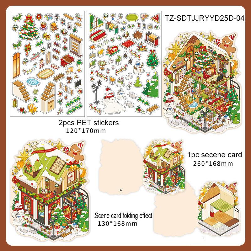 Christmas Special Series Vintage Festival Scene Landscape PET Sticker Creative DIY Journal Material Collage Stationery