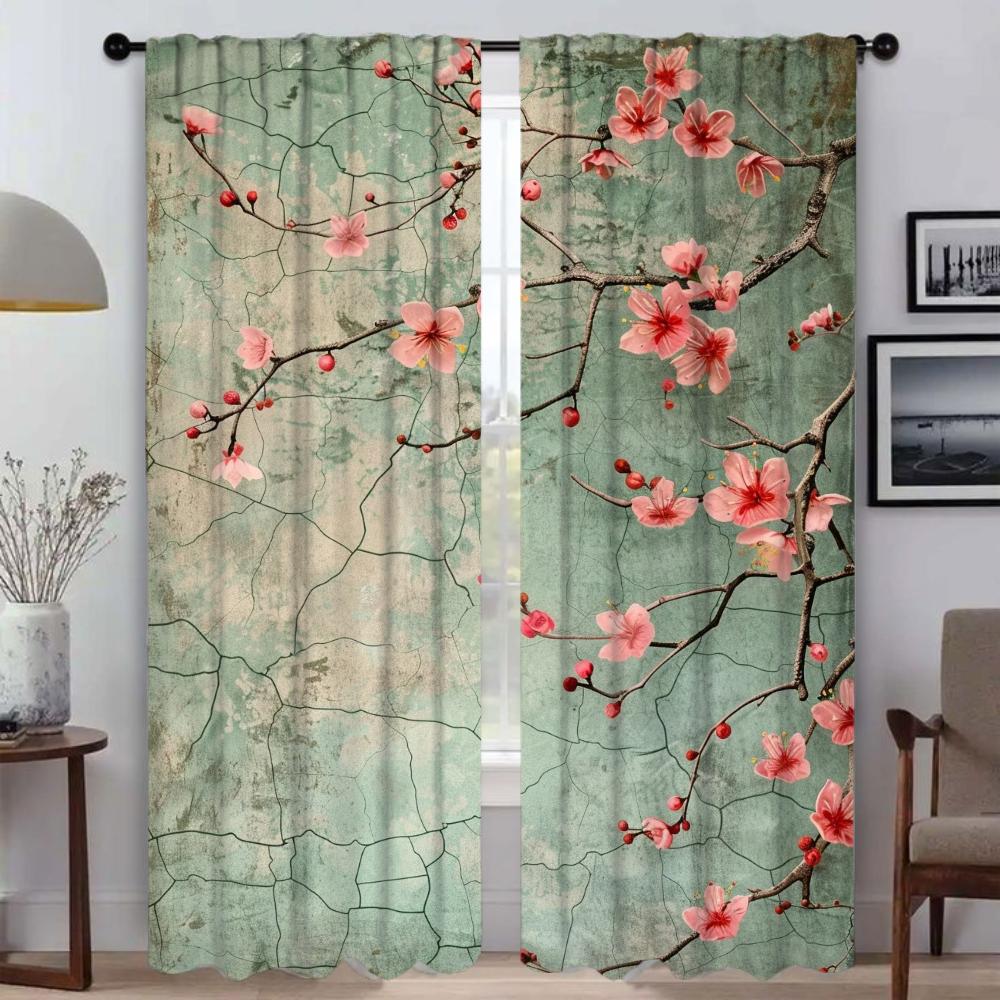 Blossom Branches Extend Curtains for Living Room Curtain Partition Tulle for Bedroom Halloween Decoration Curtains 2 Pieces Home