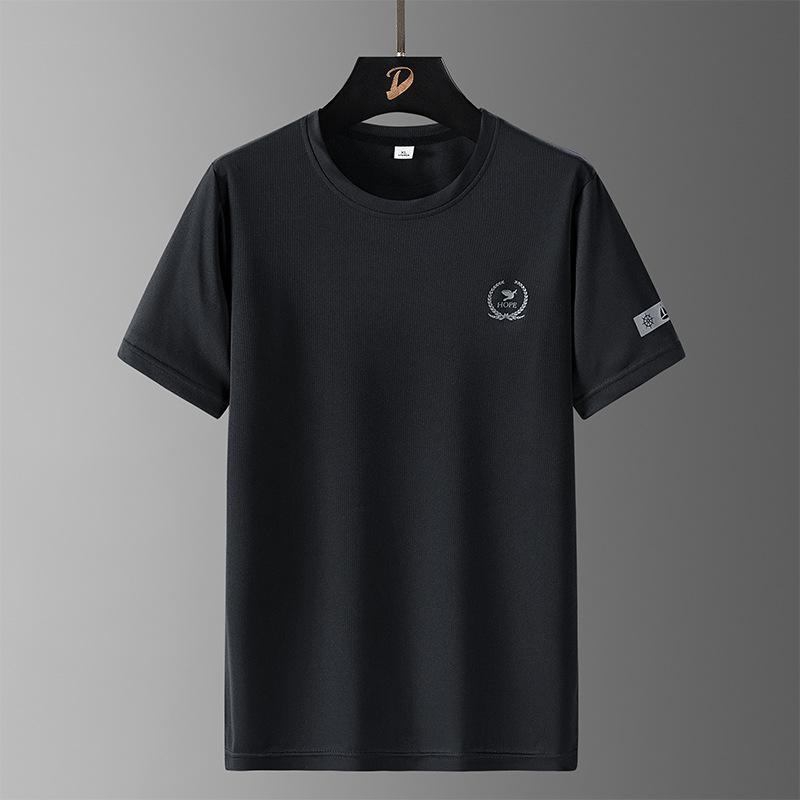 Large size ice silk short-sleeved t-shirt quick-drying breathable t-shirt men's summer new men's crew neck fat sports outdoor top