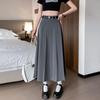 High-Grade Pleated Grey Skirt for Petite Women - High Waist, Mid-Length, Spring & Autumn 2025