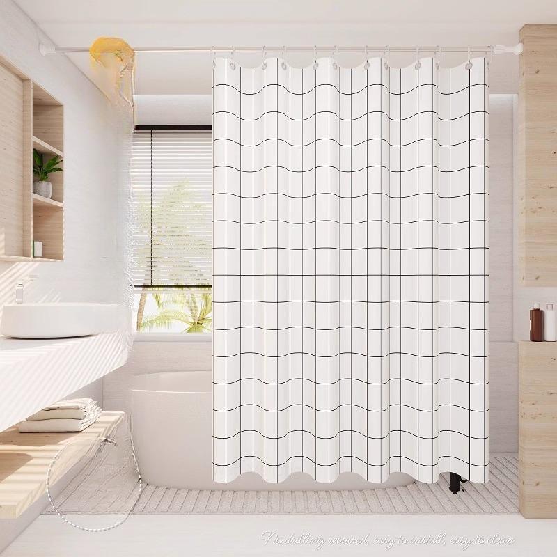 Transparent Waterproof Shower Curtain Bathroom Translucent Partition Curtain Easy Clean Wipe Mildew Proof Curtains with Hooks