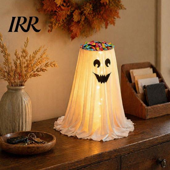 Festival Atmosphere Props Halloween Ghost Candy Bowl Stand with Remote Control, Large LED Lighted Creative Holiday Table Centerpiece Cute Holder