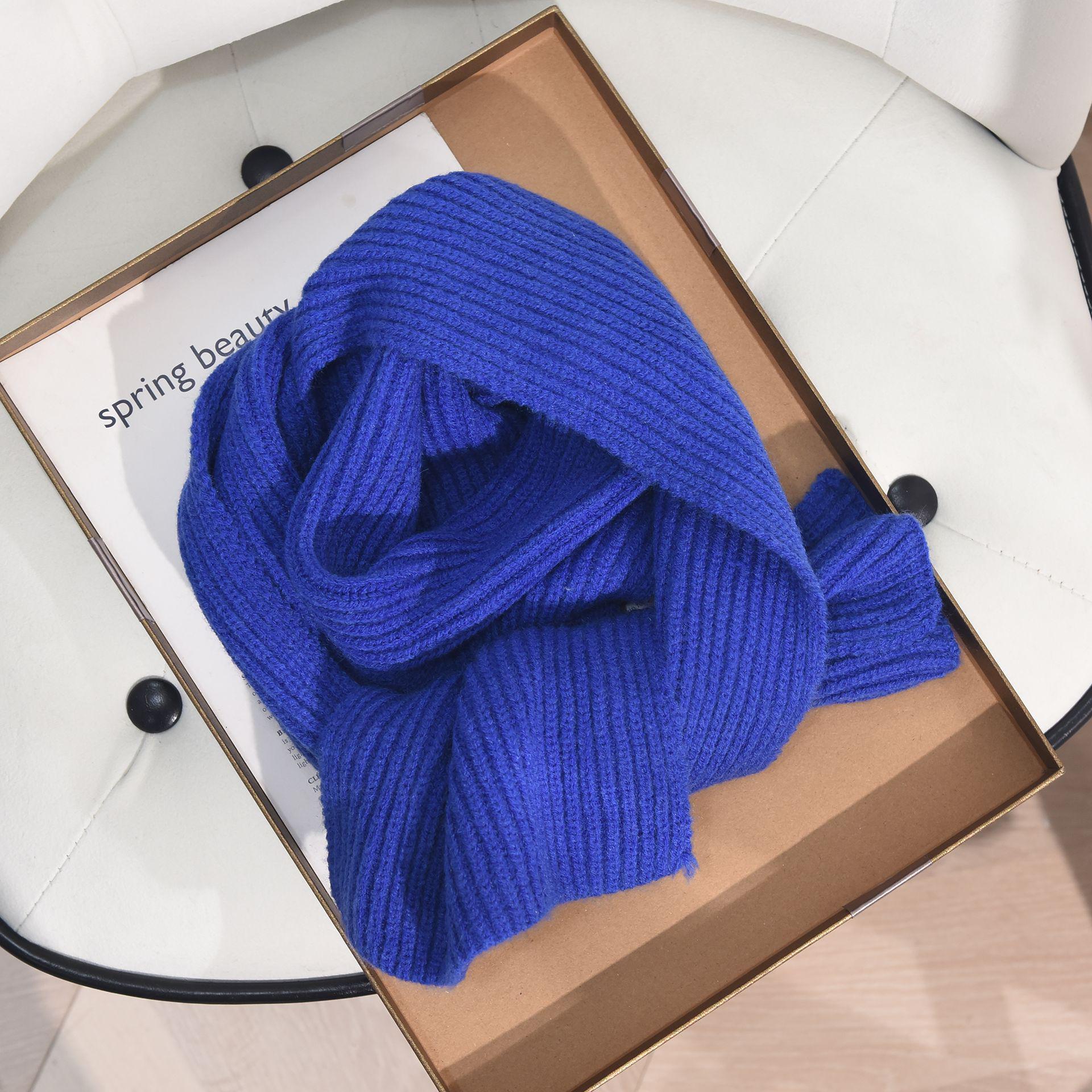 

Высококачественный зимний вязаный шарф - короткий, теплый, однотонный, подарок в студенческом стиле для пар 23*150 cm королевский синий