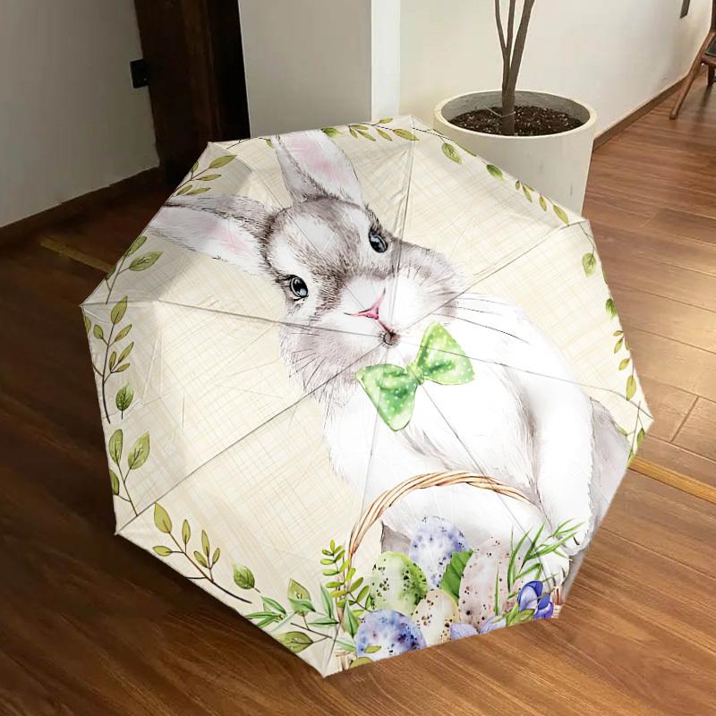 1pc Easter Bunny Automatic Folding Umbrella, 8 Ribs Iron Frame, Suitable for Outdoor Travel and Daily Use Yy251120259