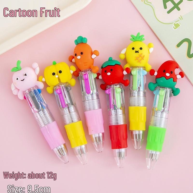 Cartoon Four-Color Ballpoint Pen - Cute Mini Oil Pen for Elementary Students, Learning Stationery, School Rewards, and Gifts