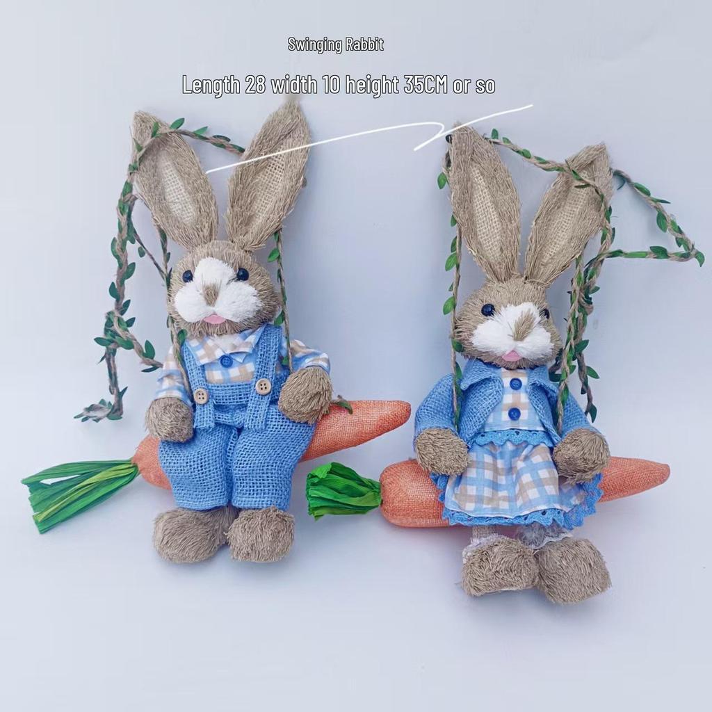 Handgefertigter Strohflecht-Kaninchenschmuck - Niedlicher Mori-Stil für Weihnachten & Ostern