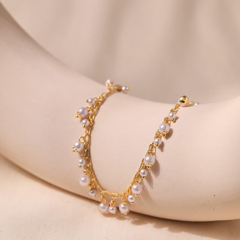 Women 18k Gold Plated Abs Pearl Pendant Exotic Anklet Jewelry