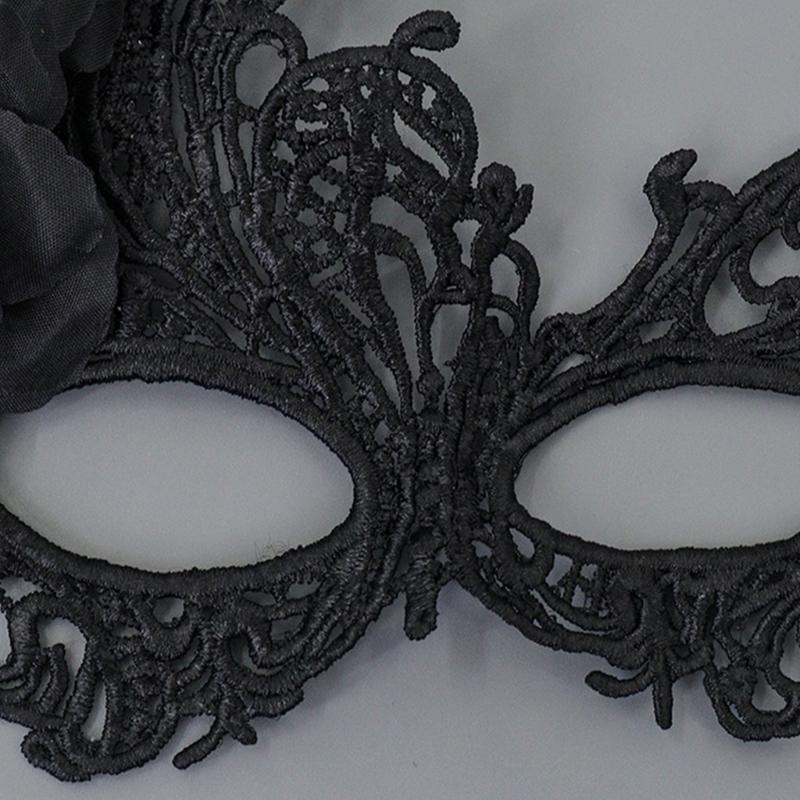 Elegant Lace Half Face Mask with Detachable Cats Ear Headband Hair Decors for Halloween Cosplay Costume Parties