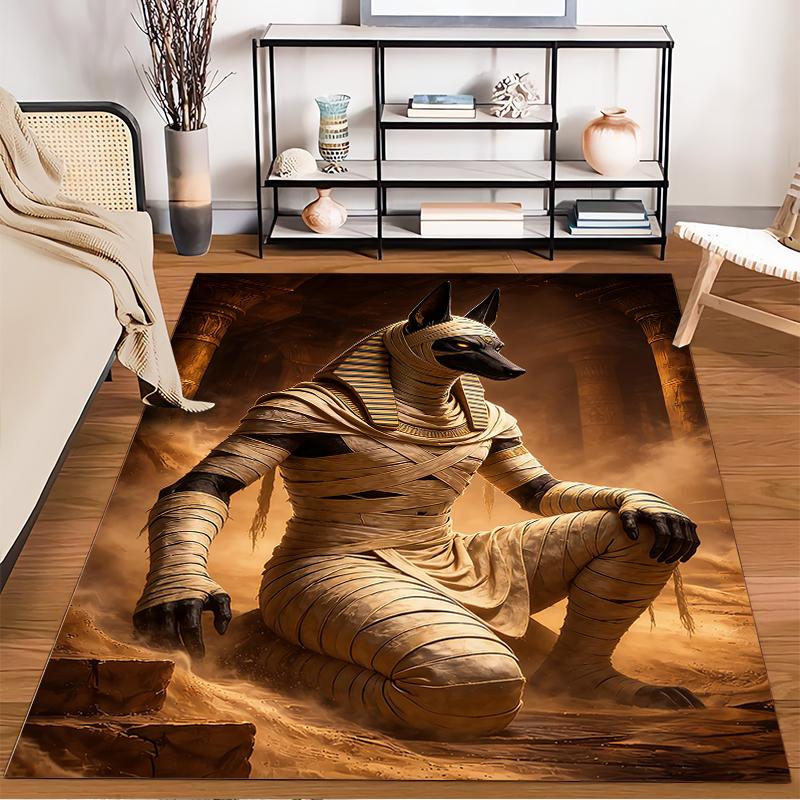"Egyptian Mythology Anubis Themed Carpet with Mummy Design" Suitable for use as an anti-slip for living room bedroom sofas