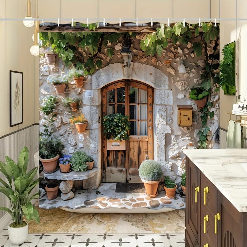 Rustic Village Door with Flowers Shower Curtain for Bathroom Decor, Perfect for Adding Charm and Style
