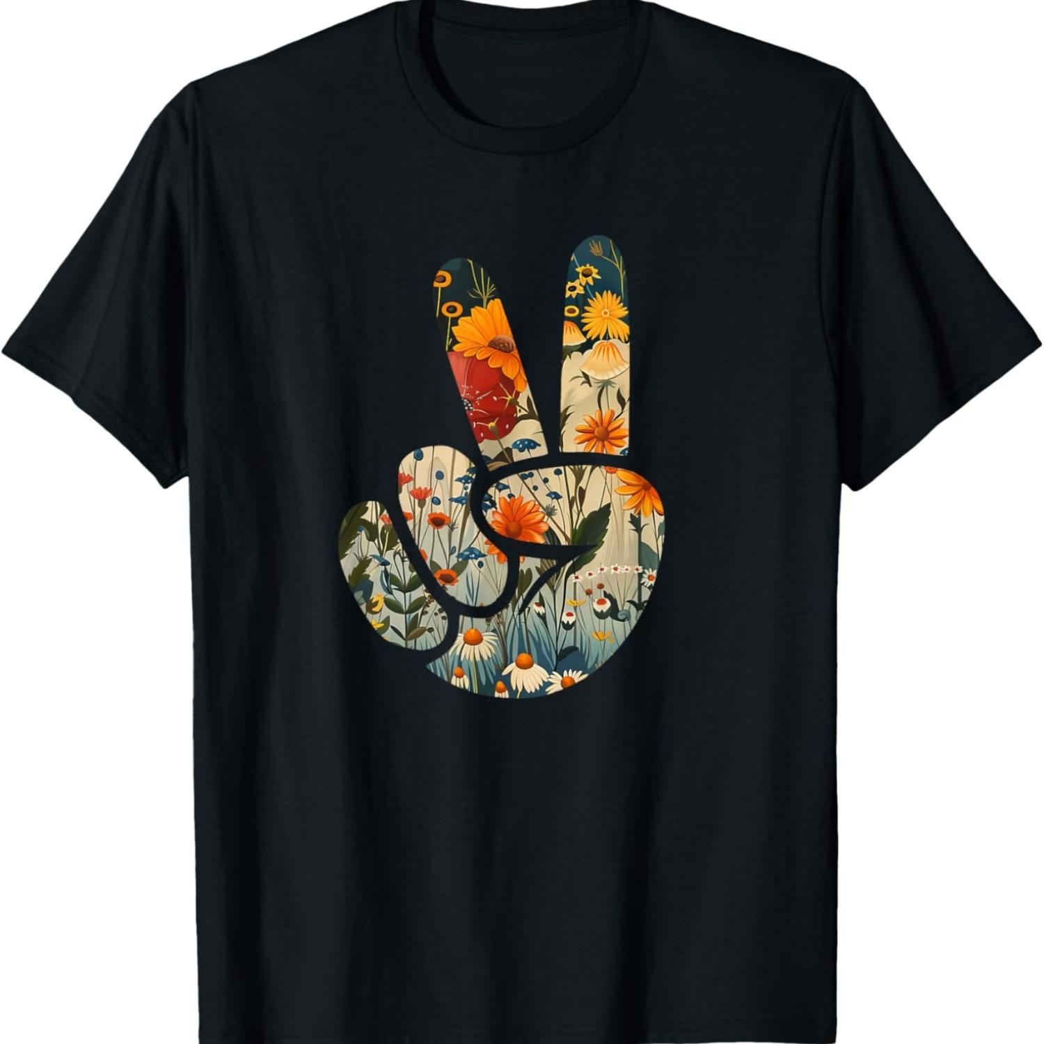 

Natural Silhouette Forest Meadow Cottagecore Peace Sign Hand T-Shirt(62) XXXXXL чорний