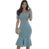 GRAXIA Cabaret Midi Puff Light Size for Hostess and Lounges Women's Mermaid-Line Dress, Dress, Two-Piece Set, Sleeves, Knee-Length, Blue, M,