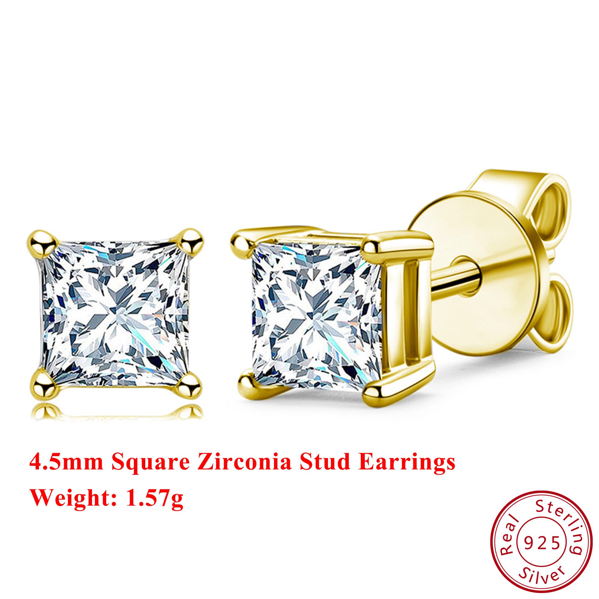 

Effie Queen 925 Silver 14k Gold 4.5mm Square Zirconia Stud Earrings Exquisite Jewelry for Women Banquet Party Casual Gift APE60