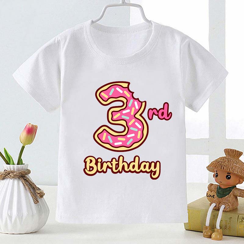 Cute Doughnut Number Print Cartoon Girls Clothes 1 2 3 4 5 6 7 8 9 Years Happy Birthday Summer Kids T Shirt Baby Boys T-Shirts