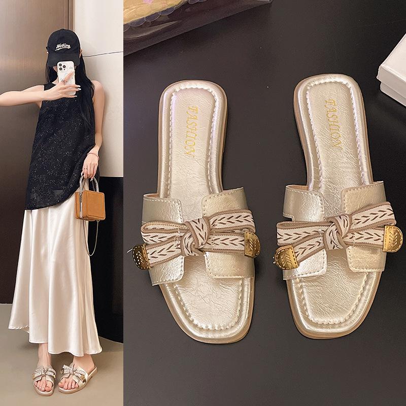 2025 Sandalen Damen Casual Breitband ins neu Oberbekleidung Sommer Zehenfrei Outdoor Flachboden Ein-Pedal Cool Slipper