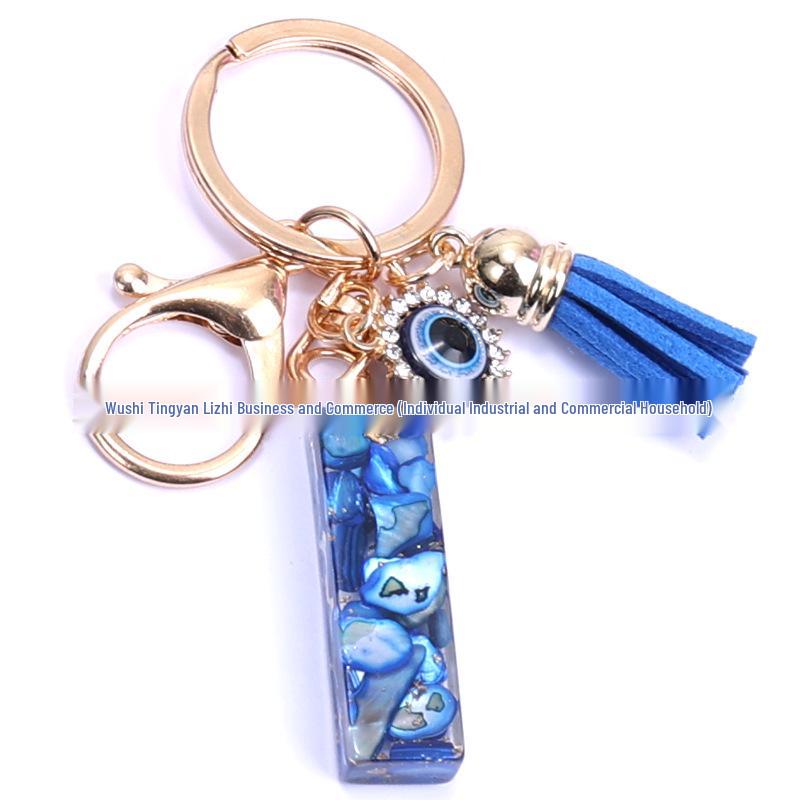 Cross-Border English Alphabet Resin Keychain with Gold Foil Demon Eye Pendant for Girls' Bags and Backpacks