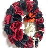 Halloween Skull Wreath With Red Roses Crow Decorations Party Home Door Wall Display