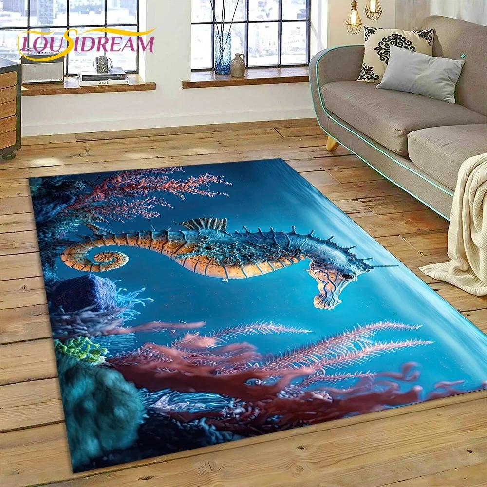 3D Podmořský svět Mořské dno Kreslený koberec s delfínem Koberec pro obývací pokoj Ložnice Domácí dekorace, Protiskluzová dekorace na pohovku Dárek Dítě