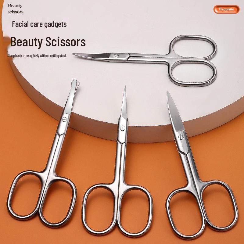 Sharp High-Hardness Curved Tip Scissors for Eyebrows & Nose Hair, Mirror Polished Stainless Steel. M-004E Silver Curved Tip
