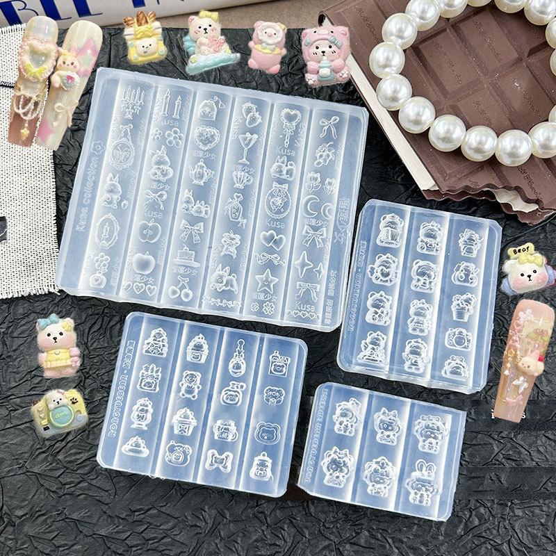 3D Silikon Nagellack-Form Cartoon Hello Kitty Hase Bär Relief Schnitzform DIY Nägel Teile Charme Dekor Maniküre Stempeln