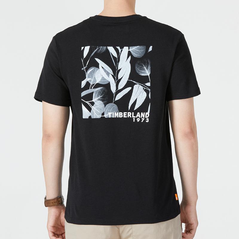 Timberland Logo Plant Print American Vintage Crew Neck Short Sleeve T-Shirt Men T-Shirts Black A62HD-001