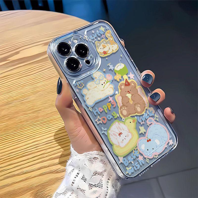 Spring Sunbathing Animals Transparent Phone Case for Apple 17, 16, 15, 13 Pro Max, 12, and 11