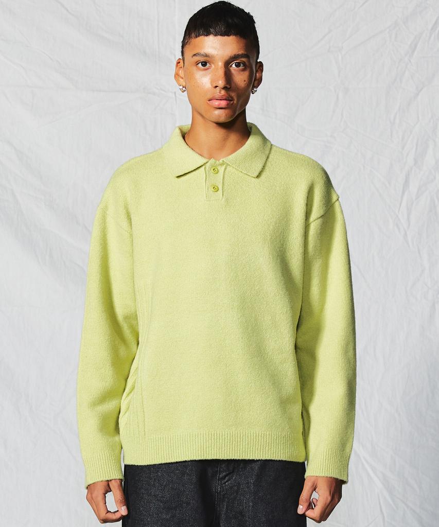 COFWI Wool Button Knit Polo Shirt Lime