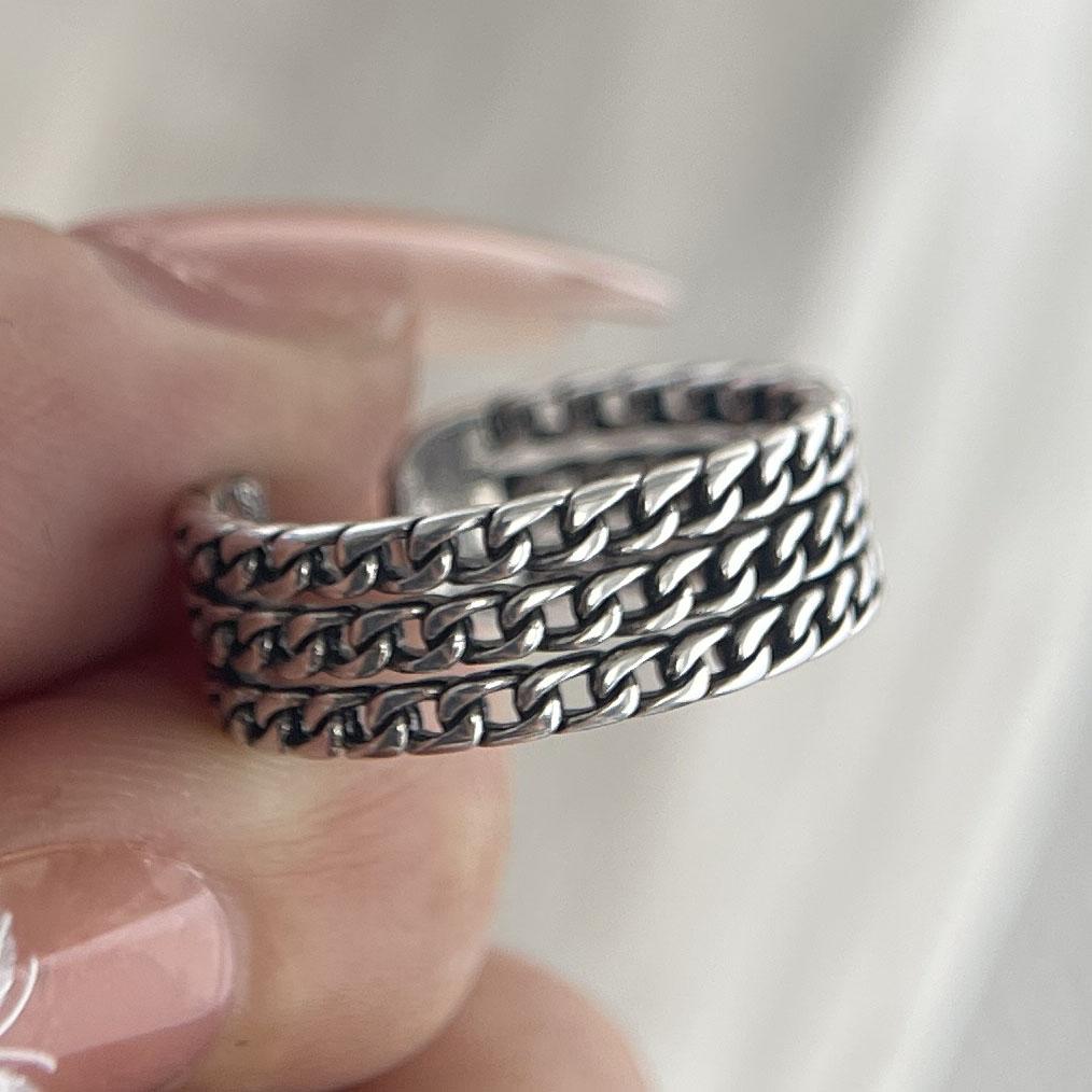 925 Sterling Silver Rings for Women Couple Minimalist Handmade Simple Wide Retro Chain Ring Fine Jewelry Gift Prevent Allergy