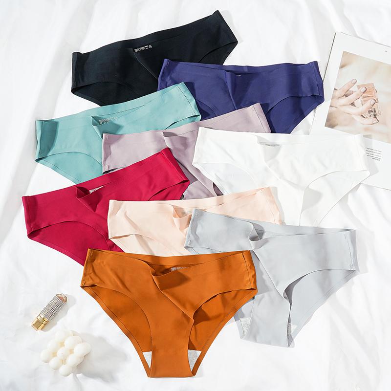 Women Ice Silk Solid Seamless Underwear Pantie Color Soft Comfortable Briefs Lingerie Women Underwear Briefs
