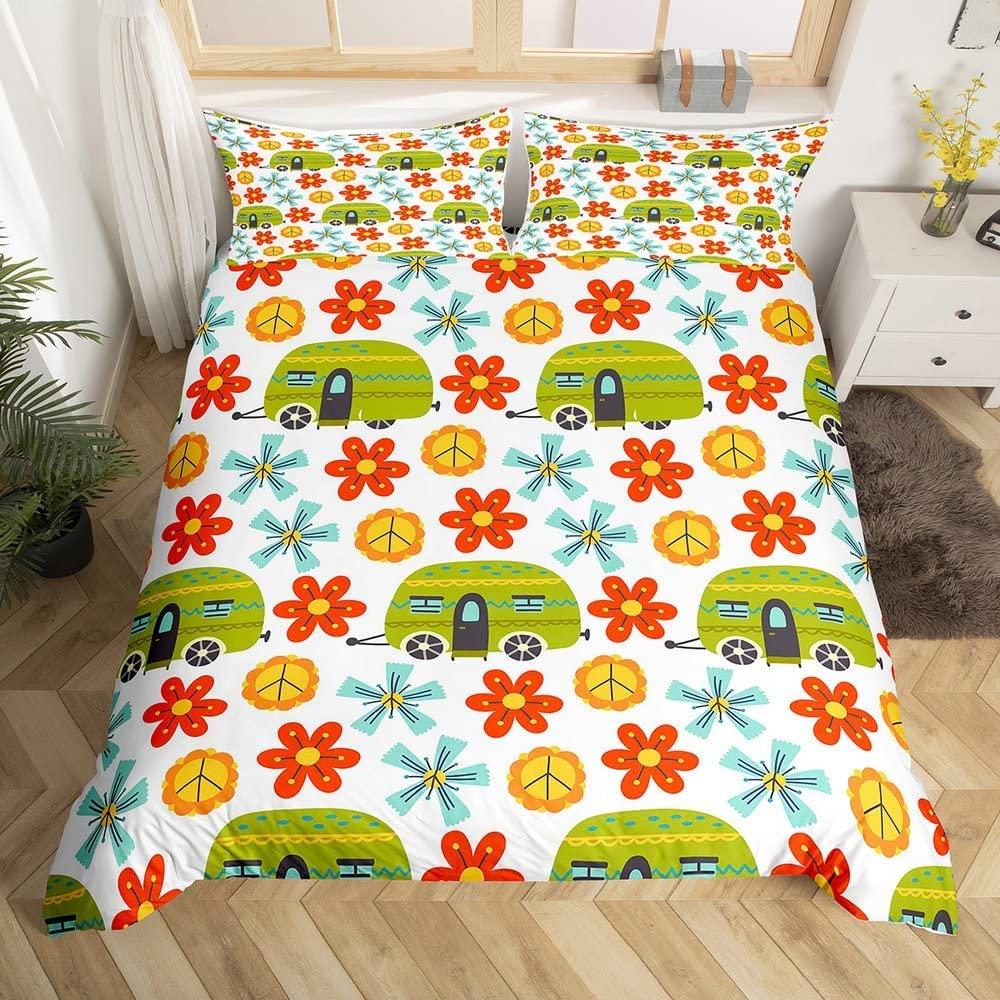 Rustikales Bauernhaus Camper Bettbezug King für Junge Mädchen Blume Happy Camping Bettwäscheset Weltraum Stern Glitzer Galaxie Bettdeckenbezug