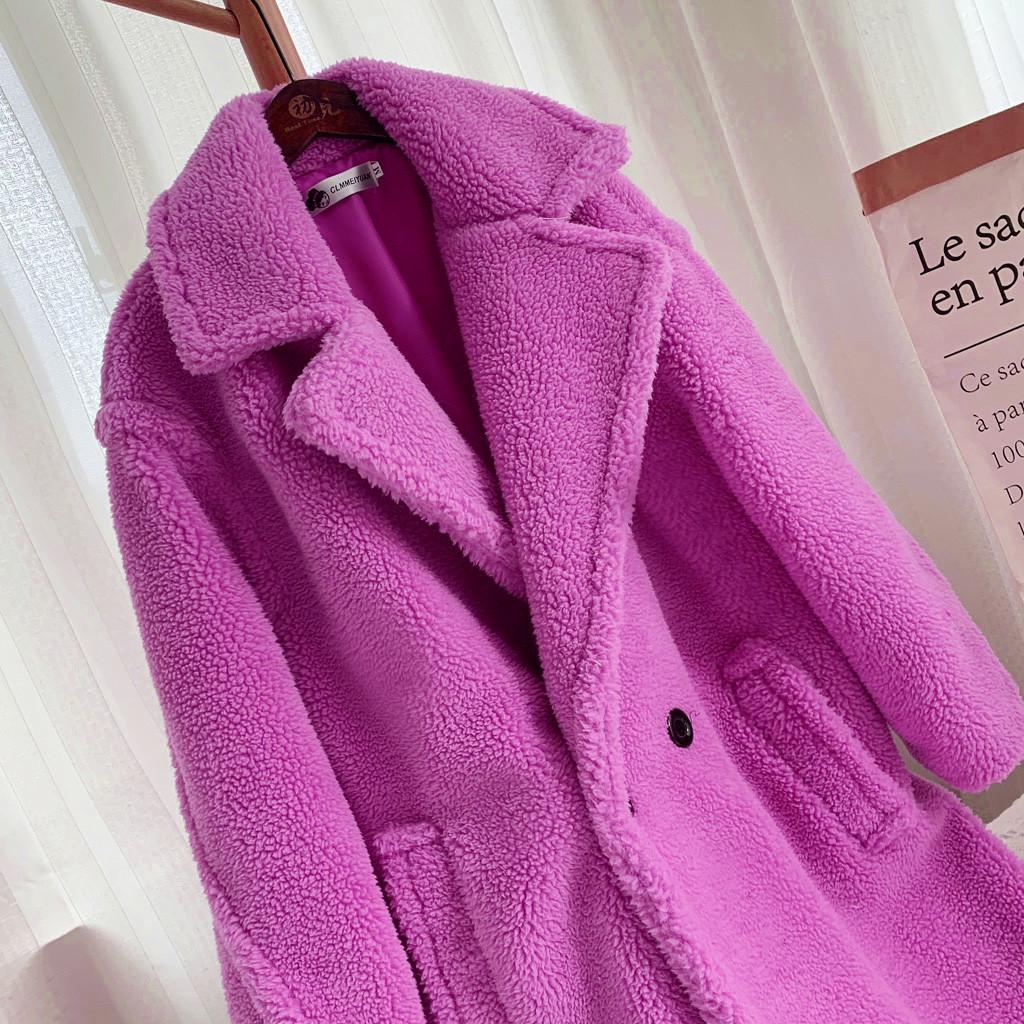 Women Fashion  And Winter Loose Medium Long Windbreaker Lamb Coat