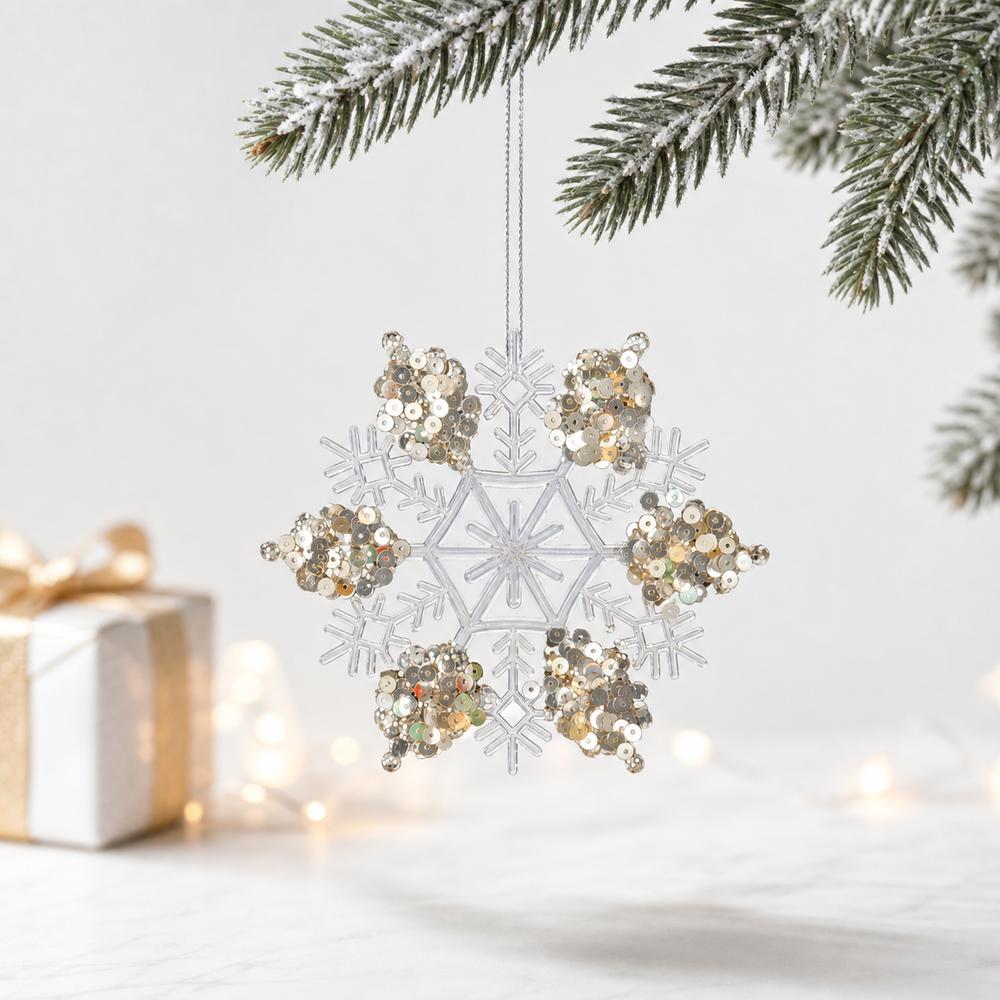 Transparent Acrylic Christmas Ornament Hanging Loop Snowflake Ornament  Window Decoration