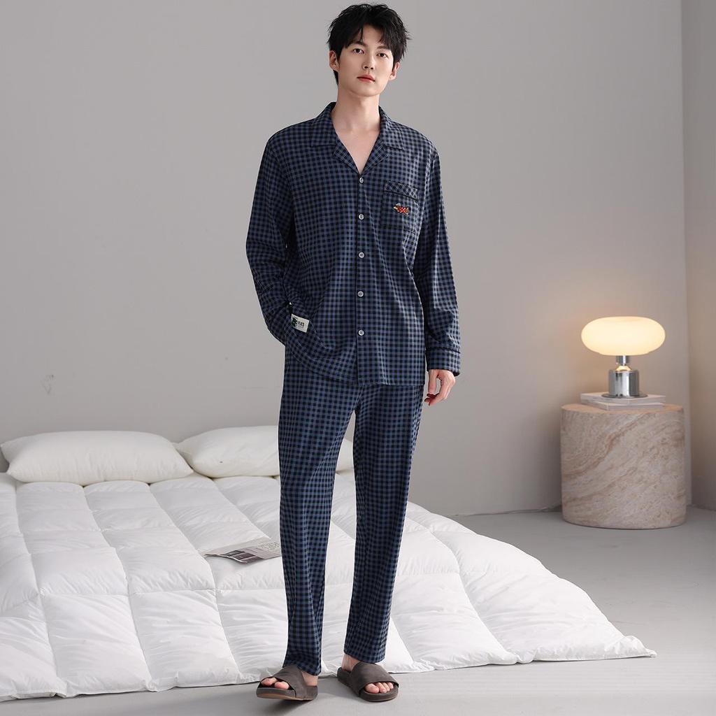 Men's Autumn Cotton Pajama Set - Cardigan, Long Sleeve Top & Pants, Casual High-End Home Wear