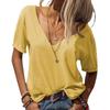 Trendig Djupt V-ringad Kortärmad Topp Enfärgad Casual Lös Grundläggande Stil Dam T-shirts