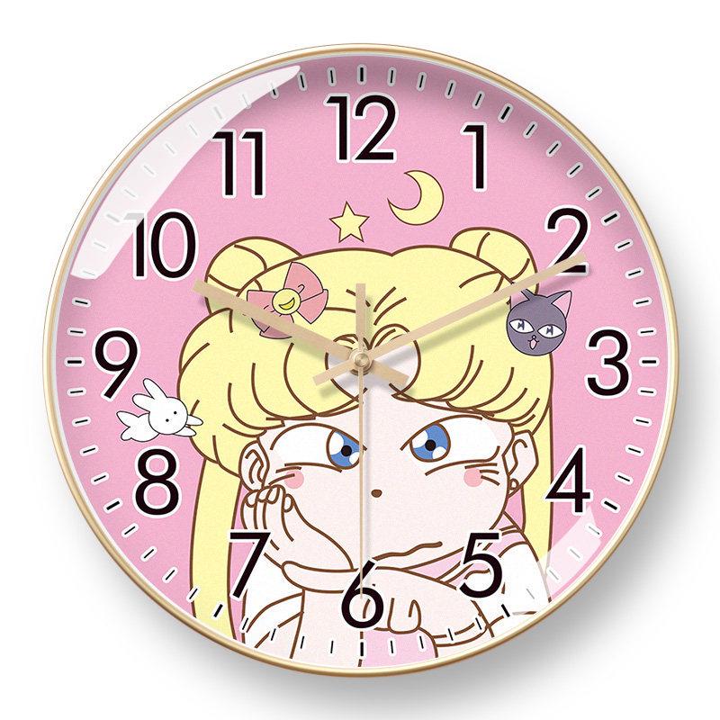 Sailor Moon Anime Silent Wall Clock with Automatic Time Setting for Girls' Bedrooms and Living Rooms