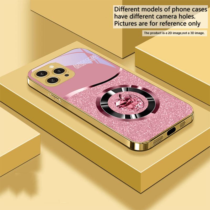 Crystal Purple Apple For IPhone 16 16Pro Max 15 P ro 14 13 Plus 12 Mini 11Pro Max XS Max XR Golden tempered glass phone case