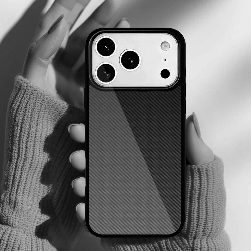 Carbon Fibre Effect Pattern Phone Case for iPhone 17 16 15 14 13 Pro Max Back Cover for 12 11 Pro Coque