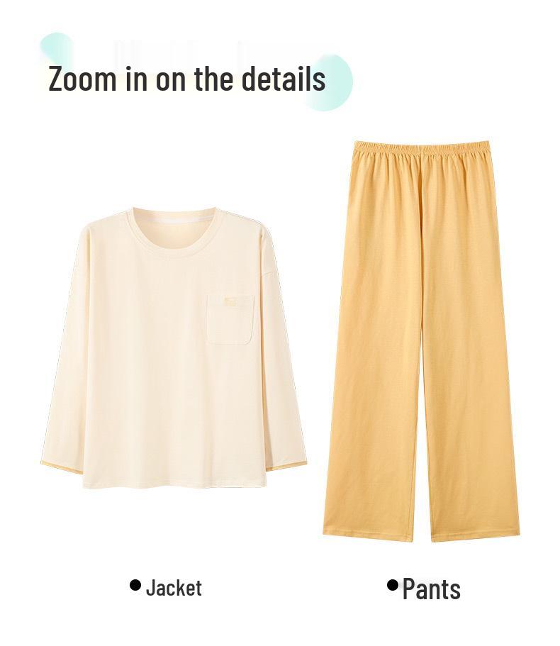 Women's Pure Cotton Pajamas with Chest Pad - Long Sleeve, Plus Size, for Autumn/Winter. Wearable Outdoors, Loose Fit Homewear.