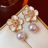 Fashion Camellia Flower Imitation Pearl Earring For Women Luxury Jewelry Accessories