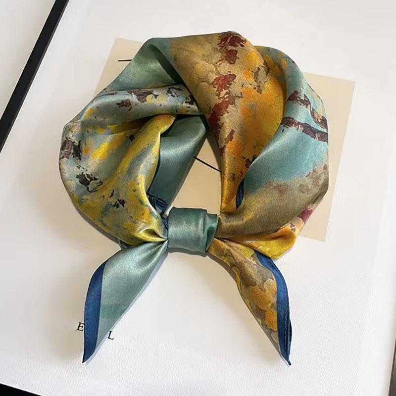 Natural Real Silk Scarf Women New Print Neck Hairband Square Shawl Neckerchief Female Hijab Poncho Bandana Headband