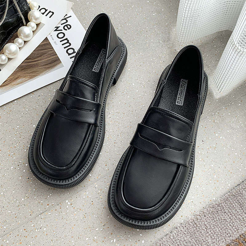 

Small leather shoes women s British style spring new black flat-bottomed Japanese jk uniform single shoes 40 чорний
