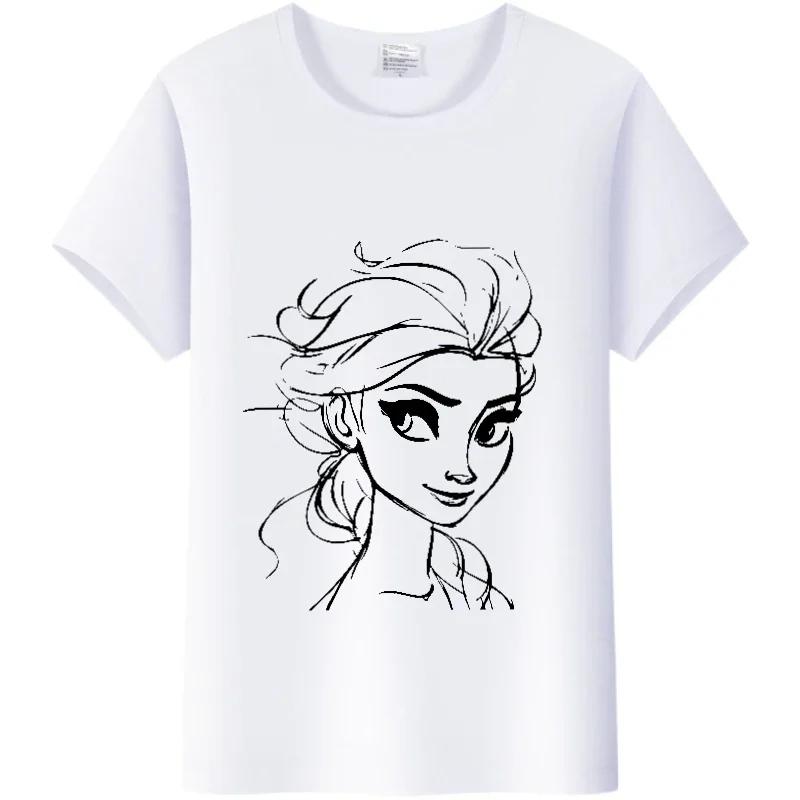 Vintage Cartoon Summer Tees Frozen Elsa Anna Princess Top White T-Shirts 90S Clothes Plus Size Gothic Blouse Unisex