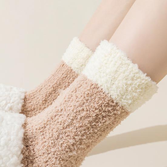 1 Pair Women Coral Velvet Socks Autumn Winter Fuzzy Thick Warm Fleece Mid-calf Socks Soft Fluffy Home Sleeping Slipper Socks