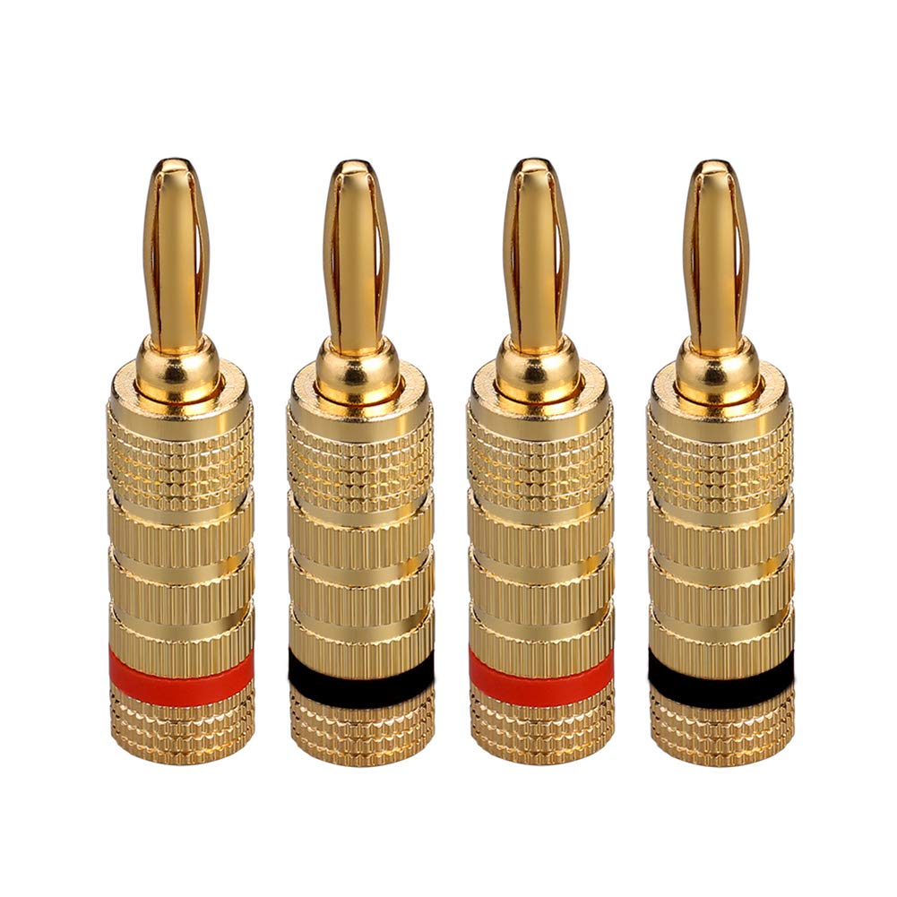 

EIGHTNOO Banana Plug Speaker Cable Wire for Wall 24K Gold Copper Metal Shell 4-Pack Plates, Plated, Screw-In, Solderless,