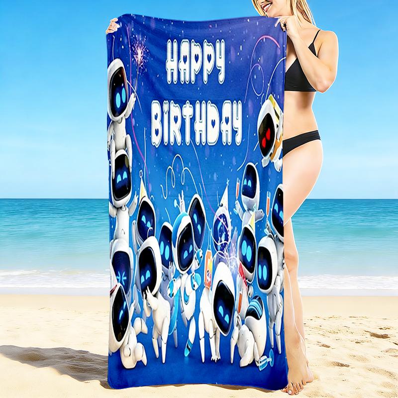 1Pc Happy Robot Celebration Beach Towel, Quick Dry, Multi-Use for Beach Pool Gym Yoga Home Travel, Christmas, Halloween, Xmas Gift S92961