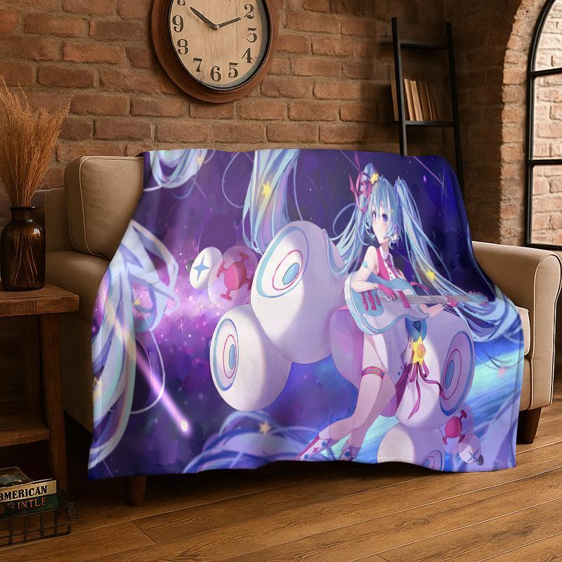 Music Girl M-MIKU Cartoon Flanelldecke Weiche Warme Überwurfdecke für Schlafzimmer Wohnzimmer Bett Reise Camping Picknick Geschenk