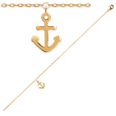 [Q8454] - Gold Plated Anklet 'Marine Anchor' - 25 Cm 12x9 Mm