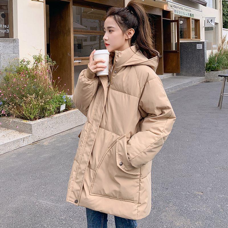 Women's Mid-length Cotton Coat Winter New Korean Style Loose Versatile Hooded Thick Cotton Jacket for Small People