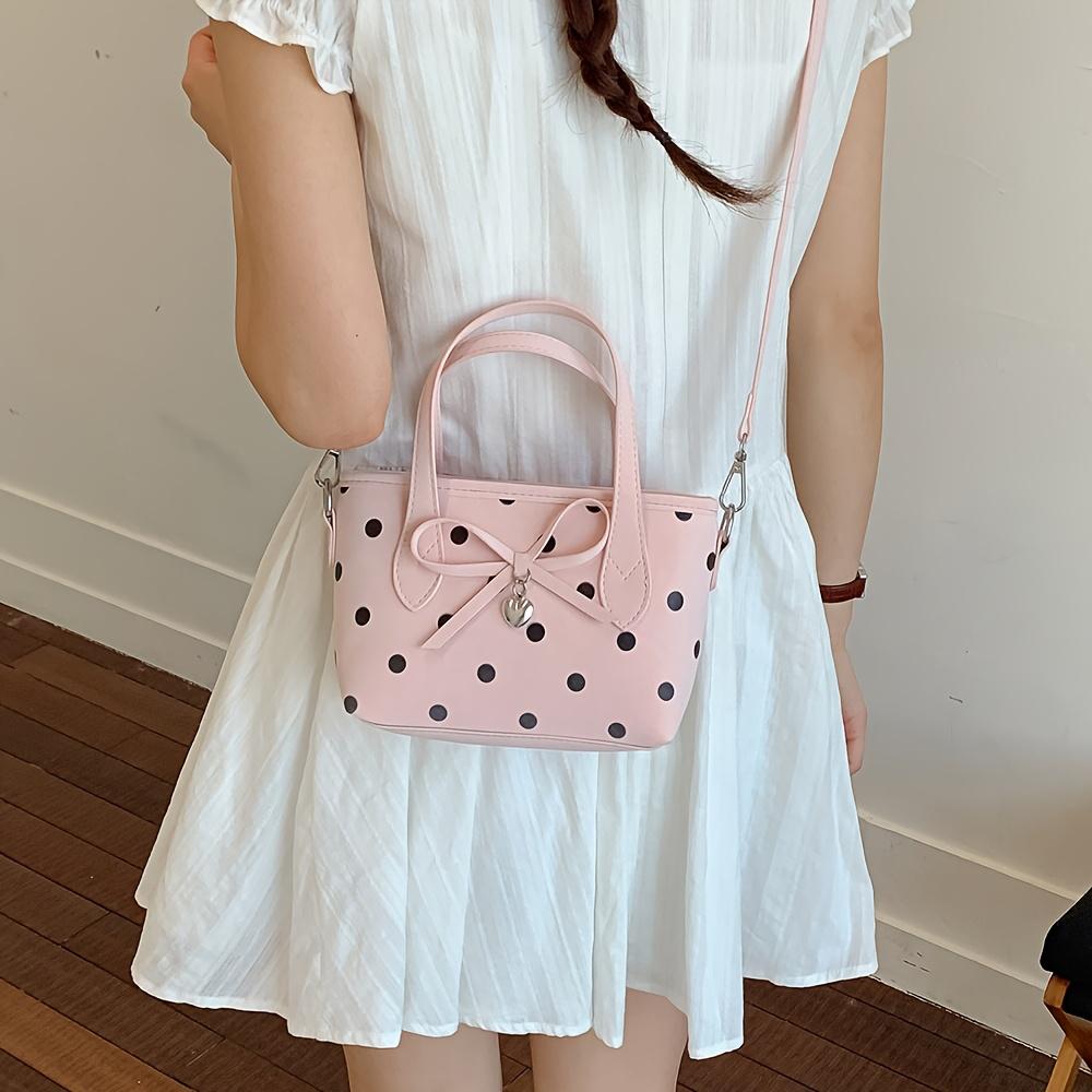 Women's Small Handbag, Sweet Style Polka Dot Bow Bucket Bag, Shoulder Bag, Crossbody Bag, Everyday Shopping Bag, Dating Bag, Commuting Bag