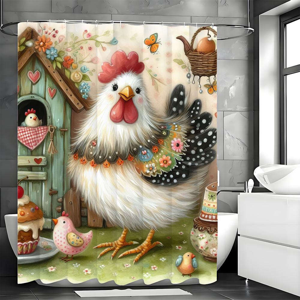 Cute Chick Chick Floral Chicken Nest Shower Curtain, Bathroom Decorative Shower Curtain, Waterproof Shower Curtain with Hooks